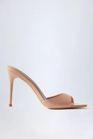 Almond-Toe Heeled Mules in Patent Pink