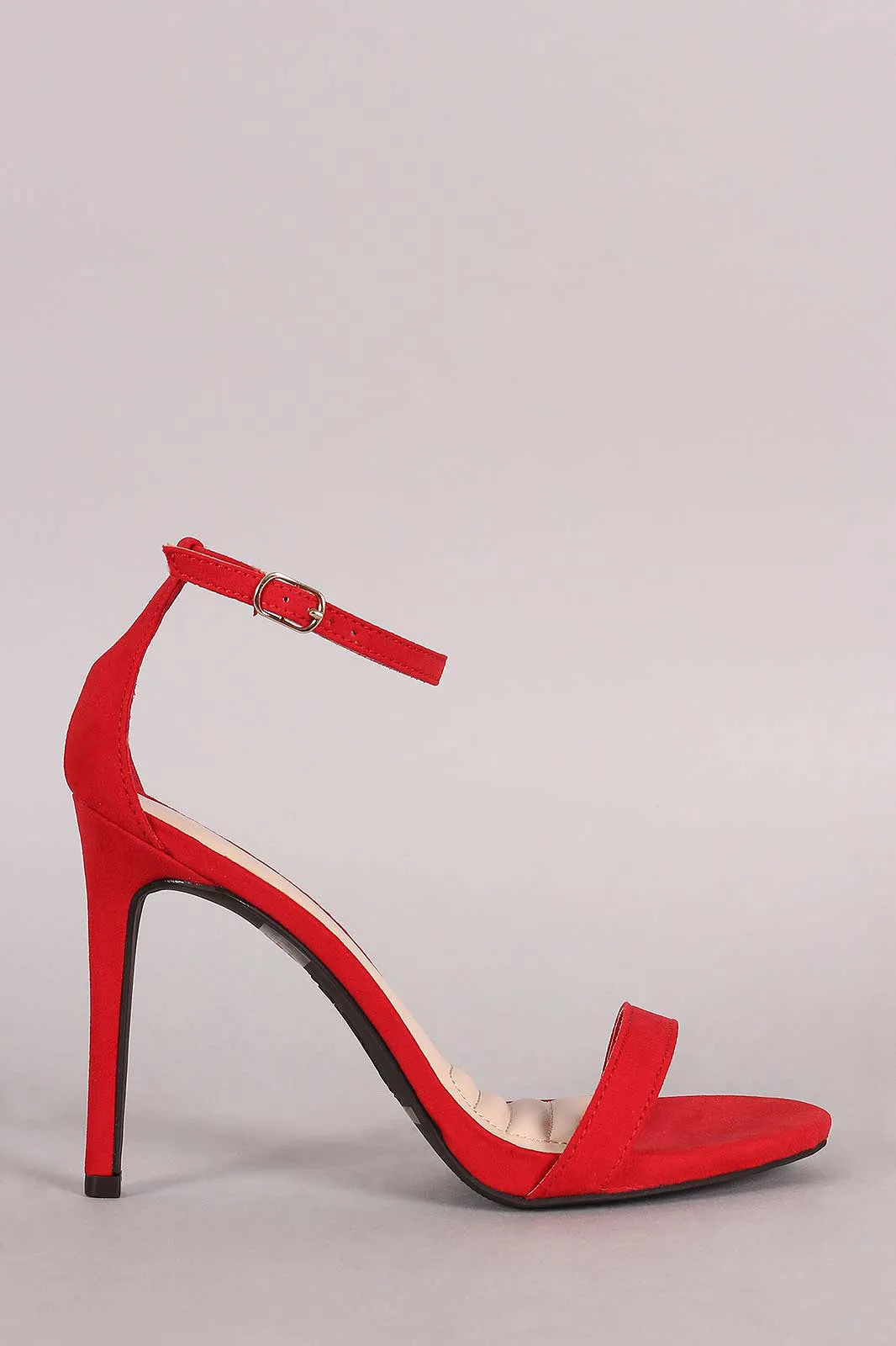 Anne Michelle Suede Ankle Strap Open Toe Stiletto Heel