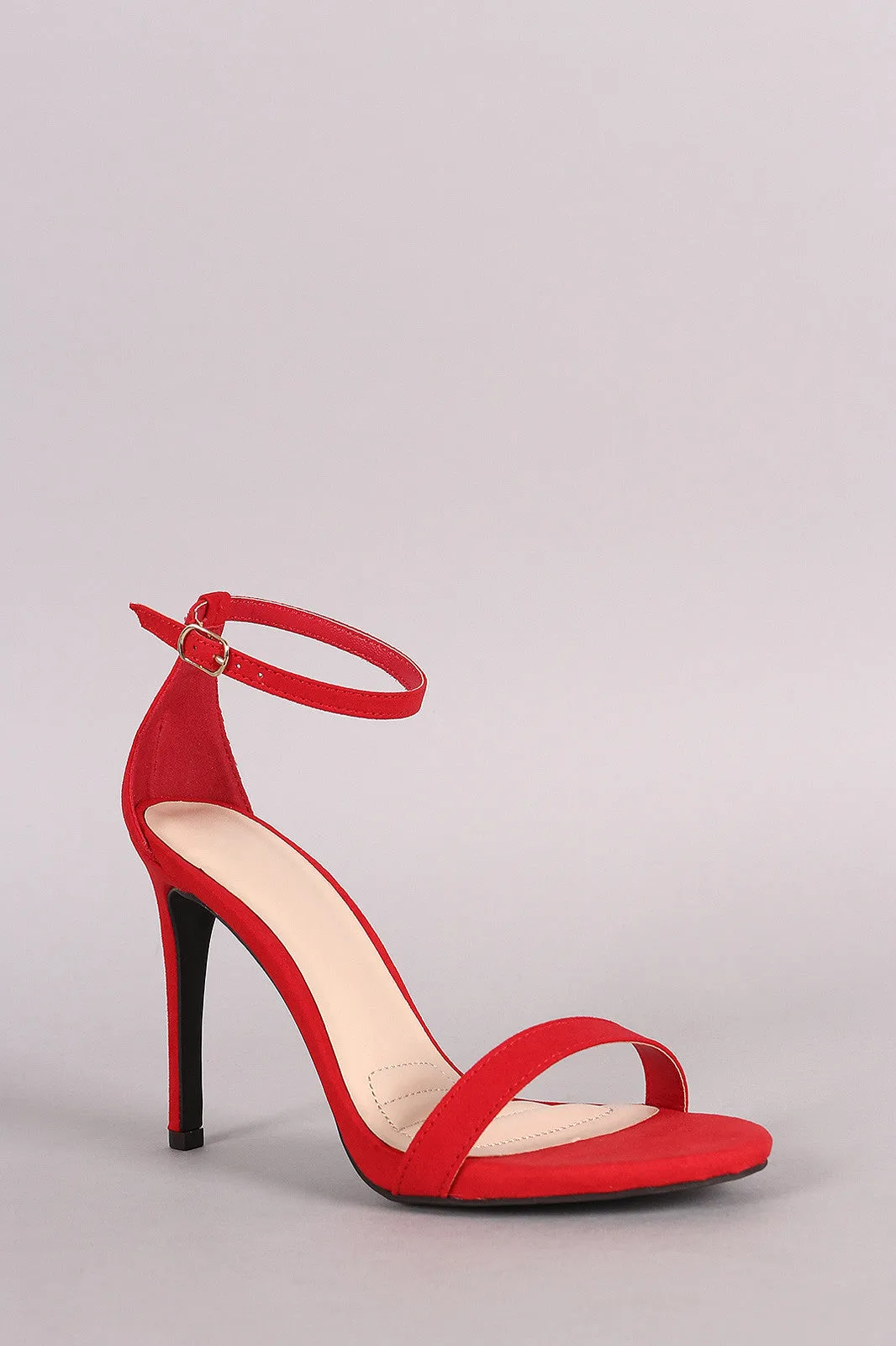 Anne Michelle Suede Ankle Strap Open Toe Stiletto Heel