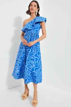 Ashbury Blue One Shoulder Ruffle Maxi Dress