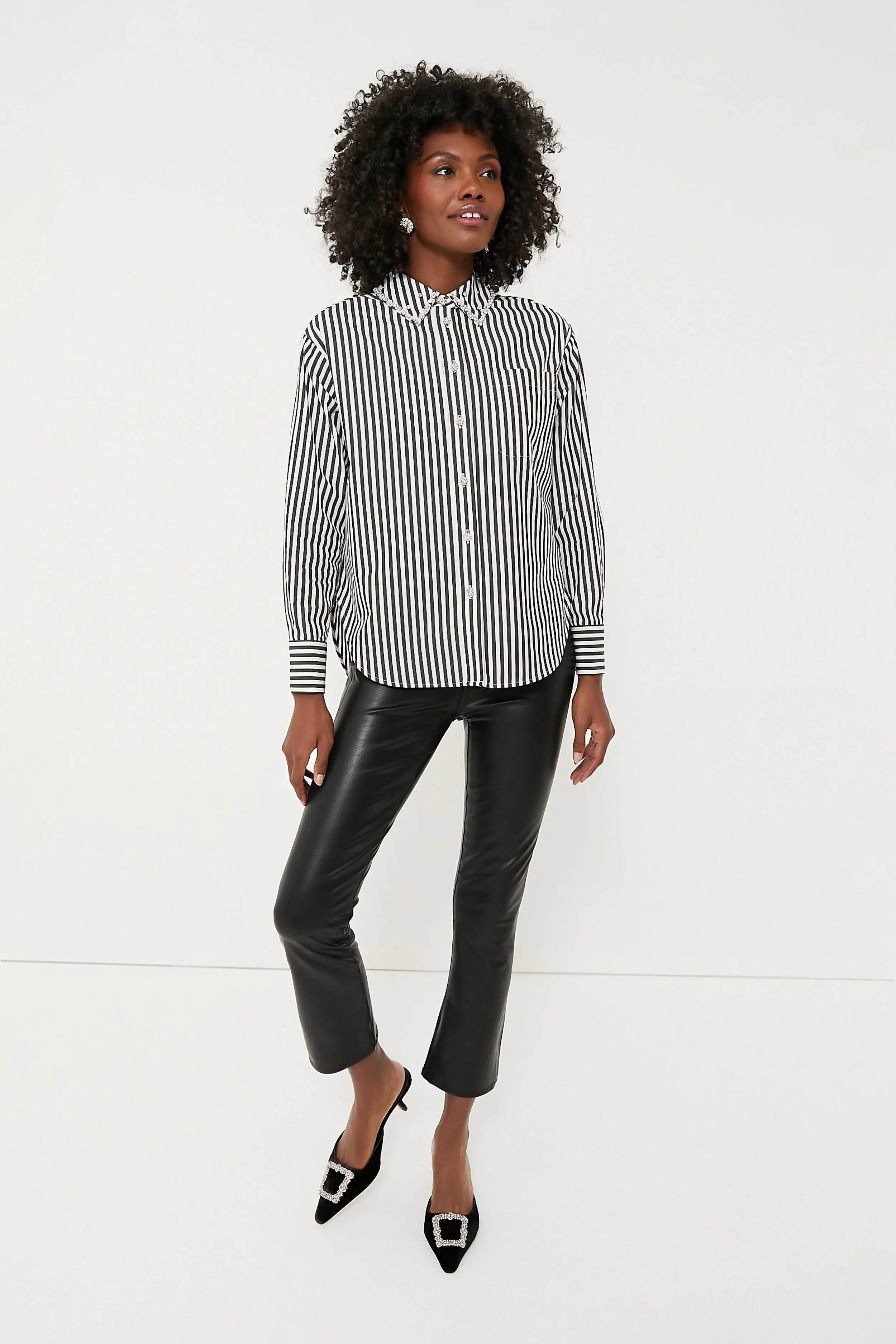 Black and French Cream Acrobat Stripe Embellished Shirt