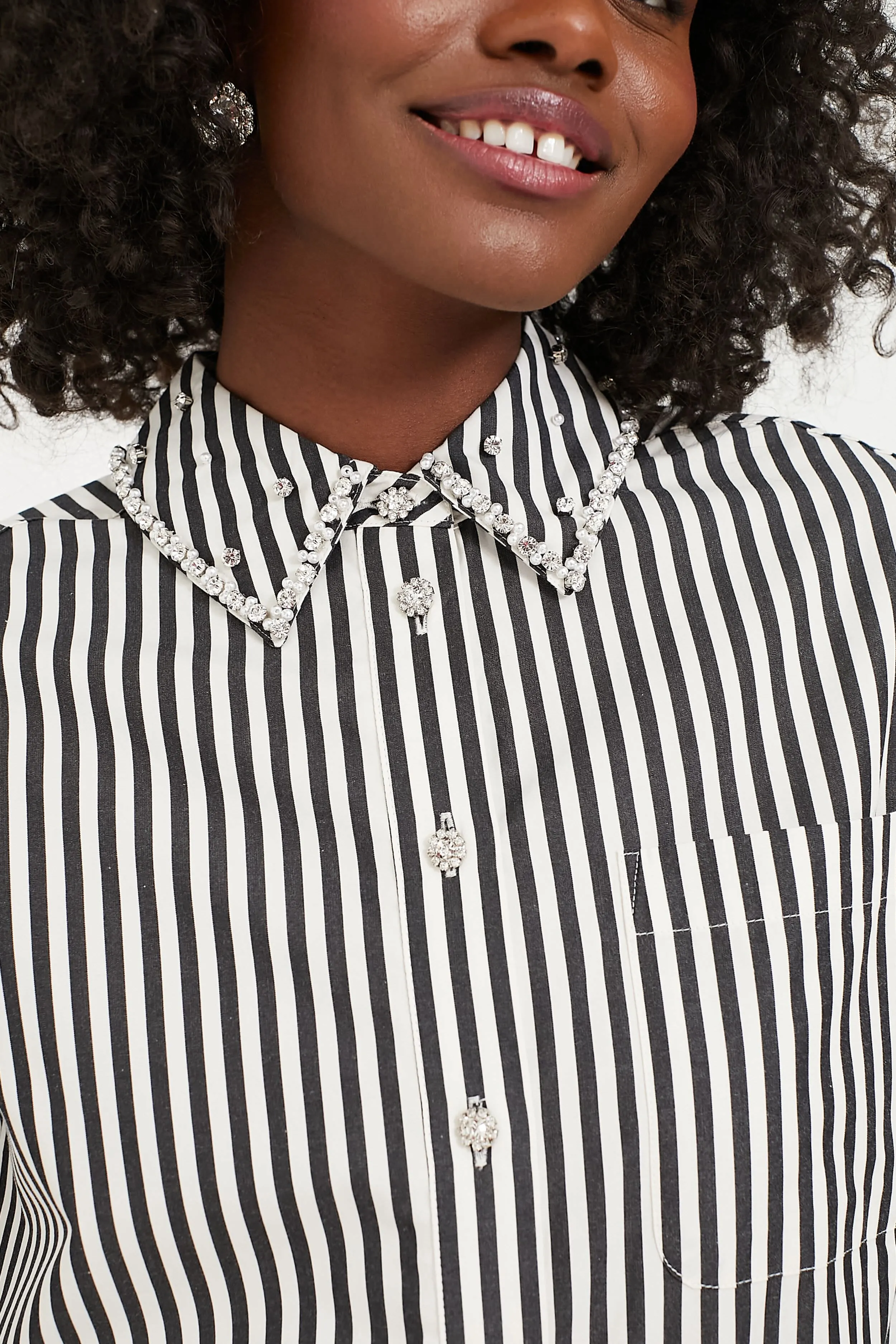 Black and French Cream Acrobat Stripe Embellished Shirt