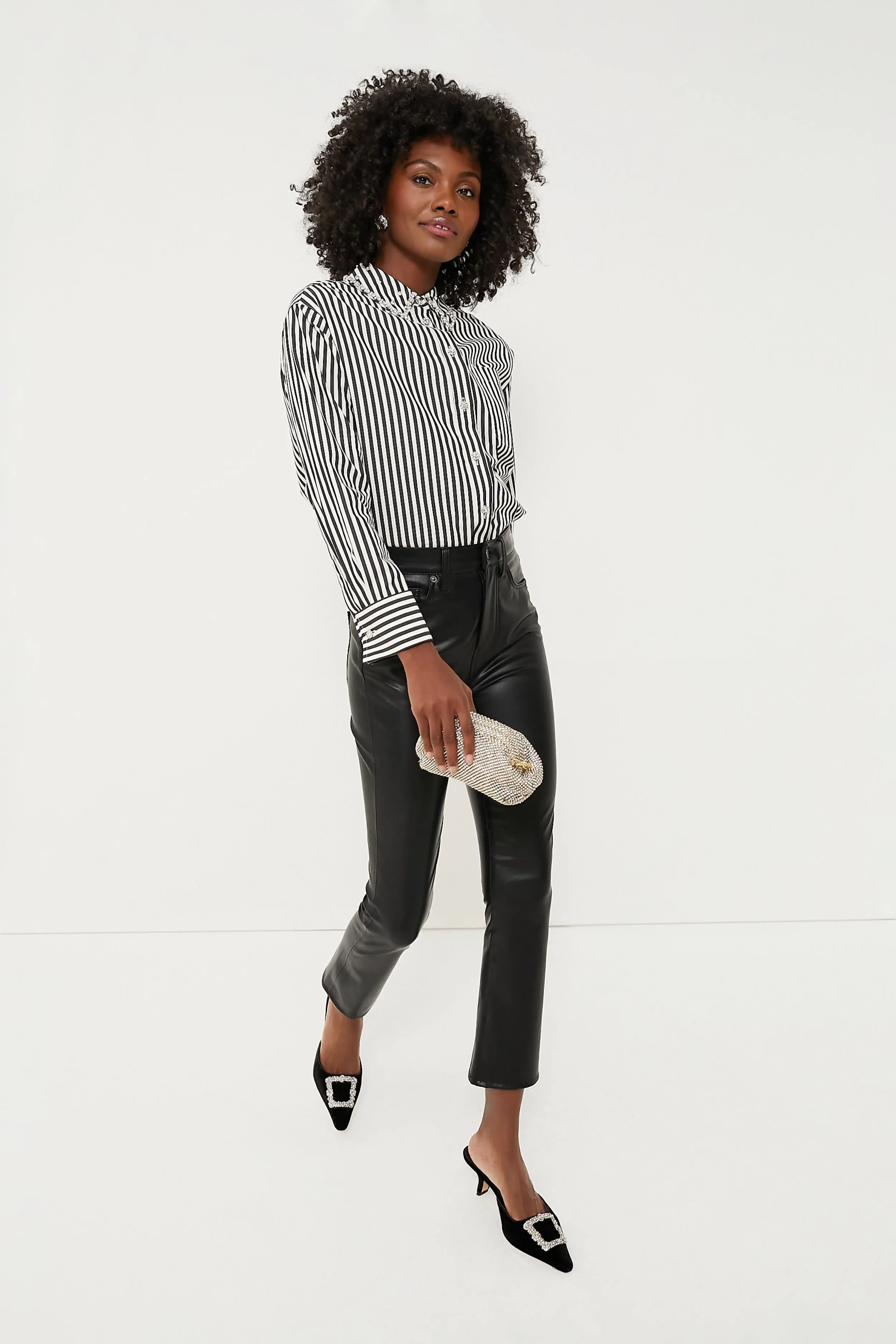 Black and French Cream Acrobat Stripe Embellished Shirt