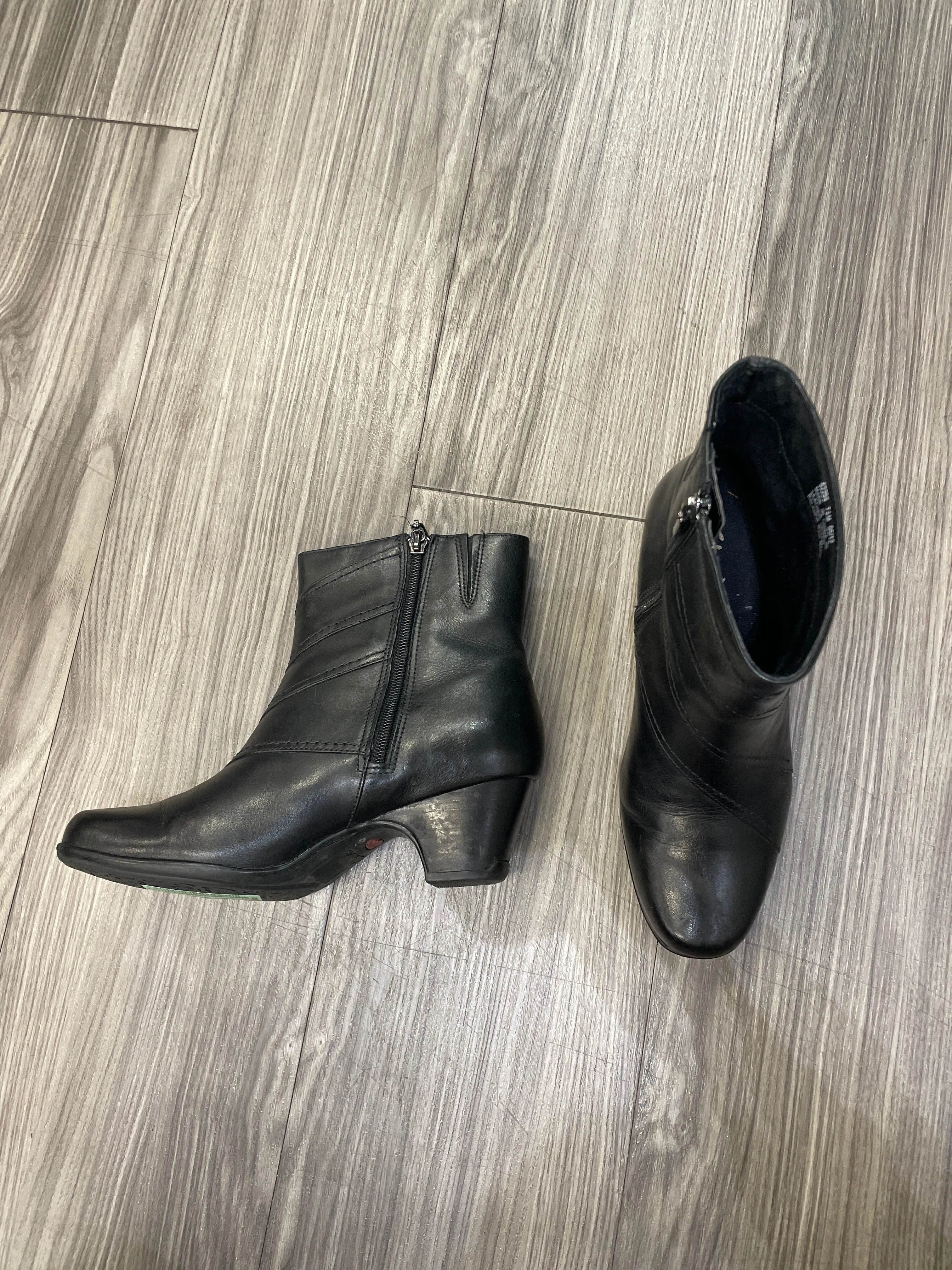 Black Boots Ankle Heels Clarks, Size 7.5