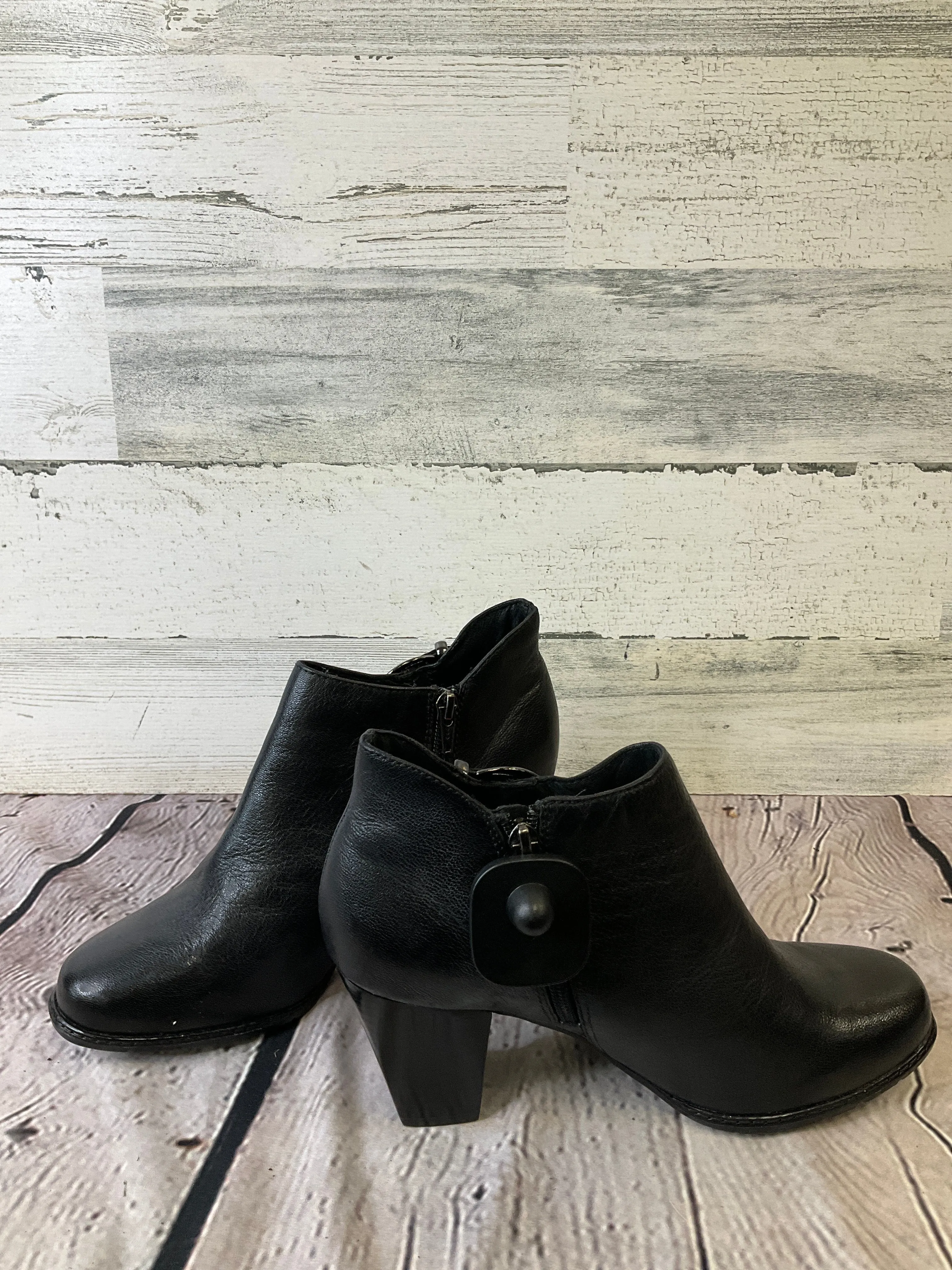 Black Boots Ankle Heels Clarks, Size 8