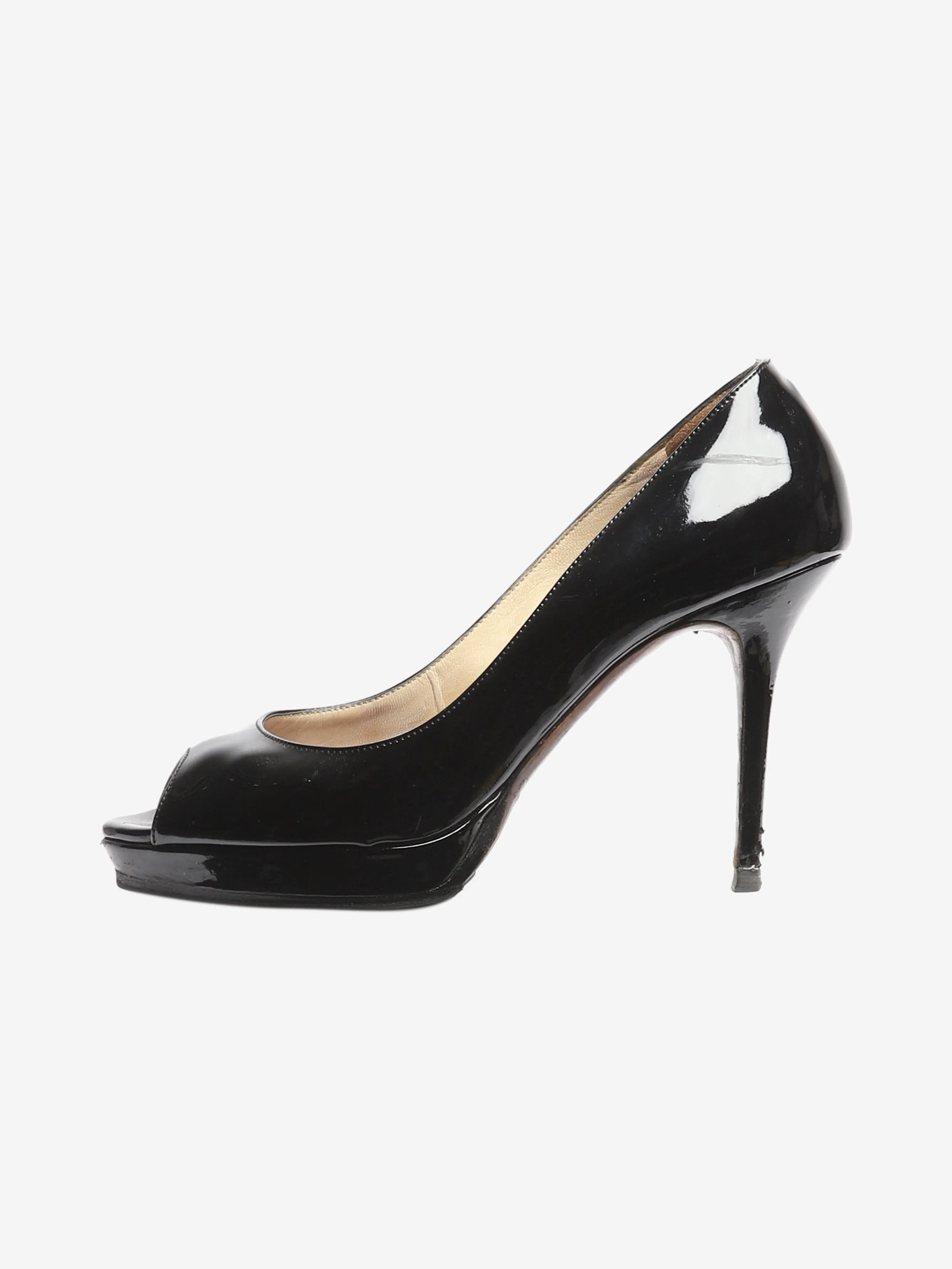 Black patent peep-toe pumps - size EU 38