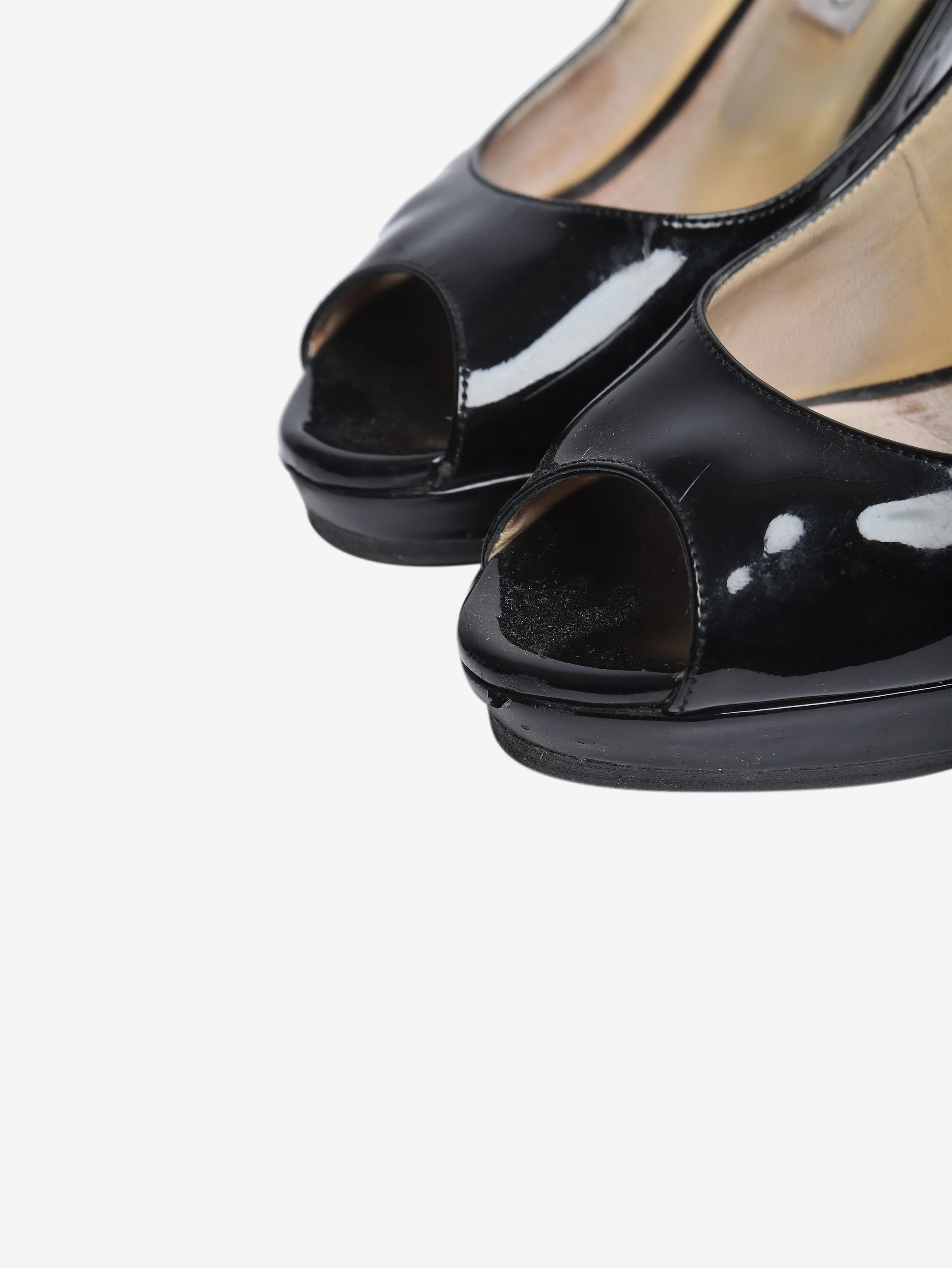 Black patent peep-toe pumps - size EU 38