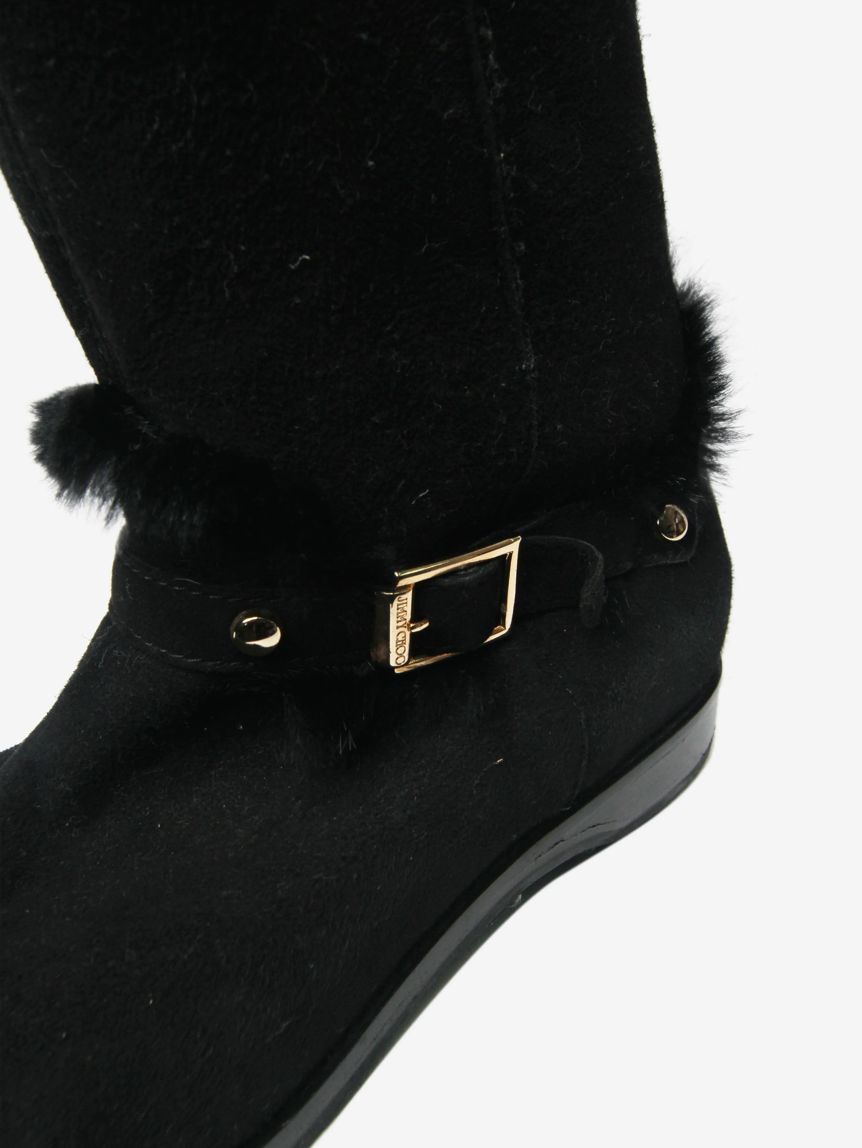 Black shearling knee-high boots - size EU 36.5