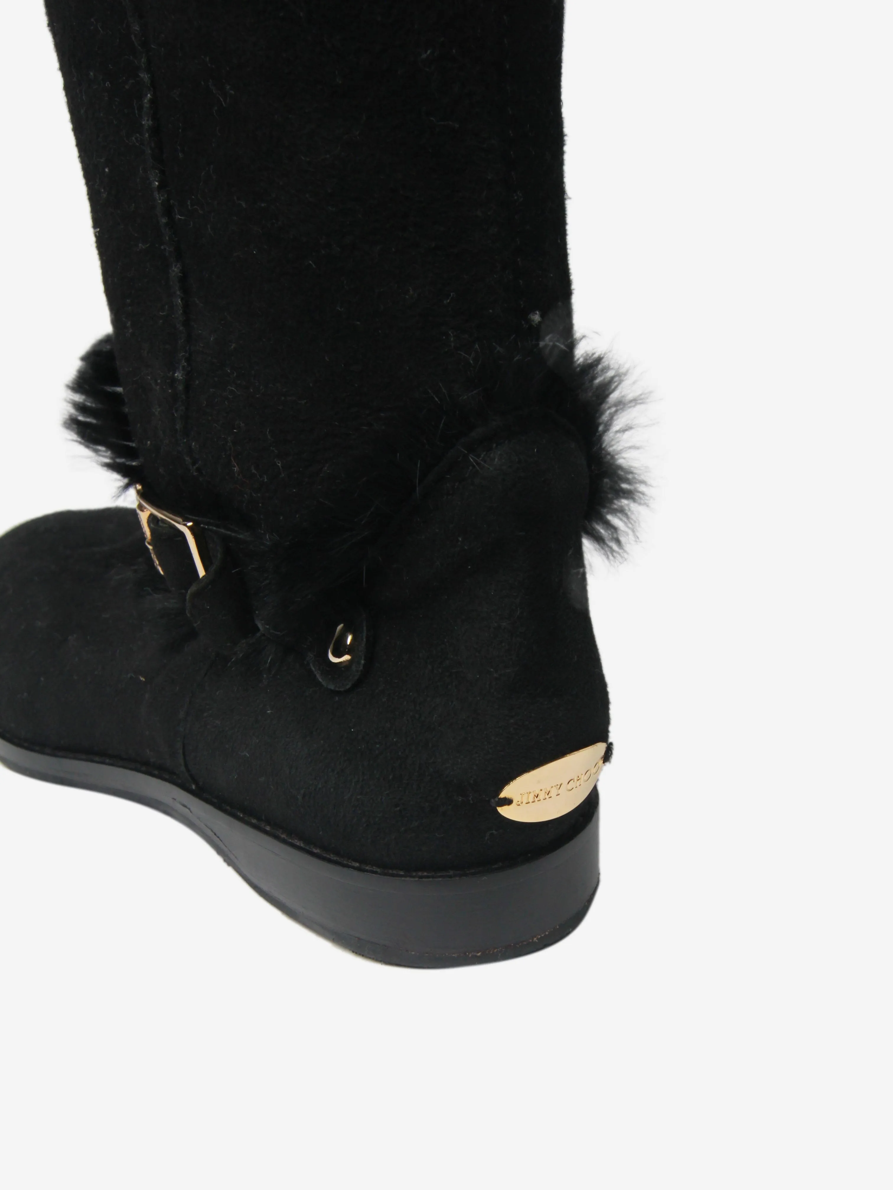 Black shearling knee-high boots - size EU 36.5