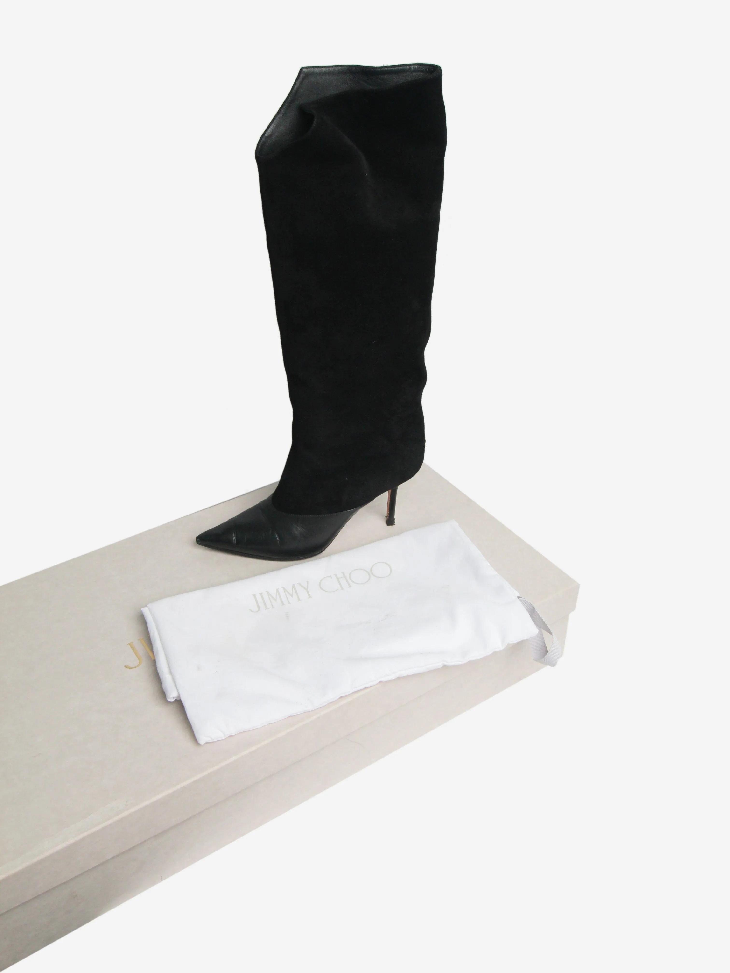 Black suede and leather knee-high boots - size EU 36.5