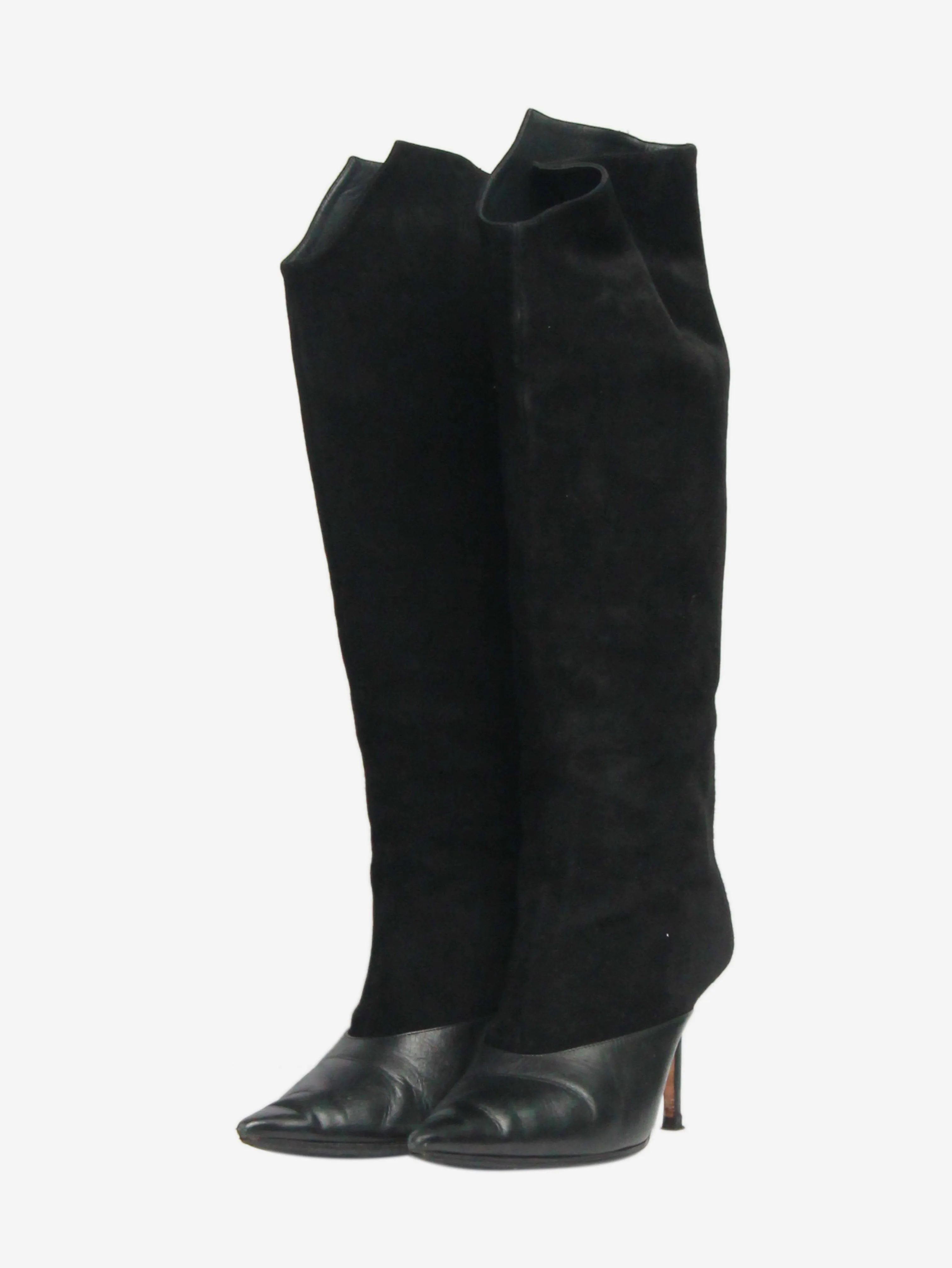 Black suede and leather knee-high boots - size EU 36.5