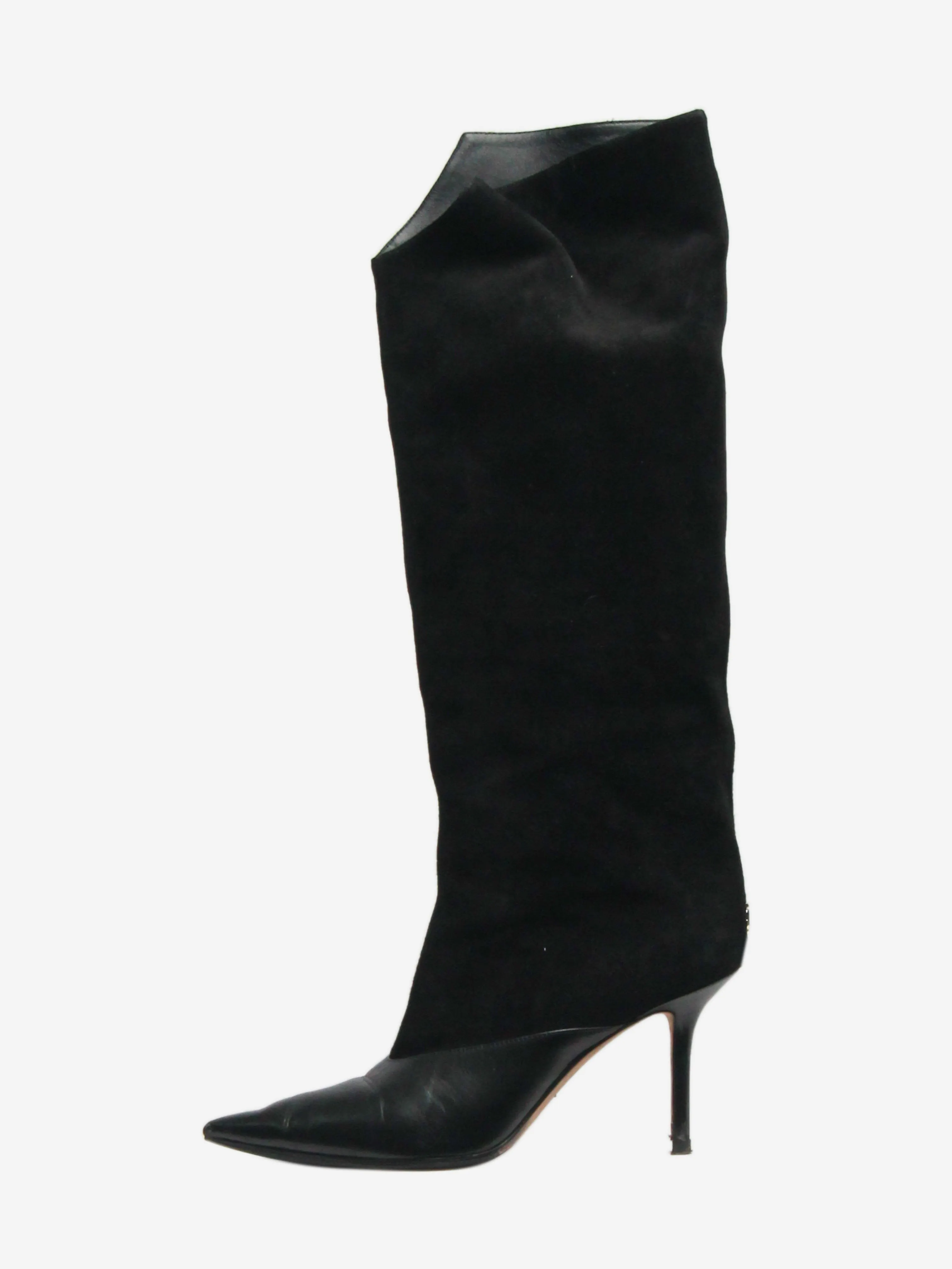 Black suede and leather knee-high boots - size EU 36.5