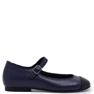 Blublonc Navy Pebbled Captoe Mary Jane