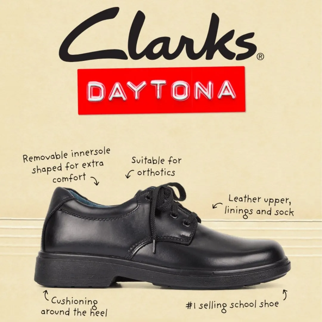 CLARKS UNISEX SENIOR DAYTONA TRIPLE BLACK LEATHER SHOE (WIDTH E)