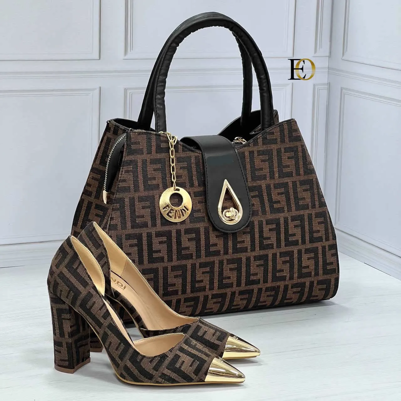 fenidi patterned heeled shoes bag set