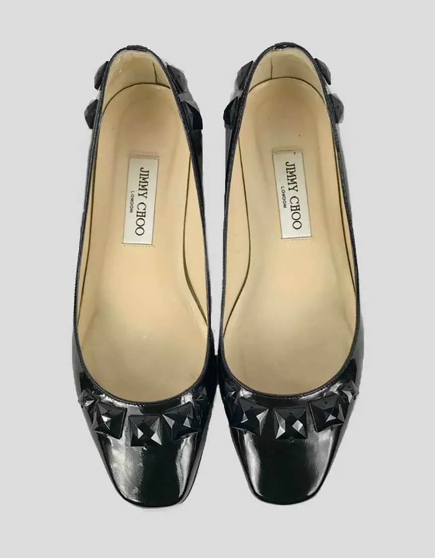 Jimmy Choo Black Patent Leather Embellished Flats With Rubber Soles Size 39.5 It