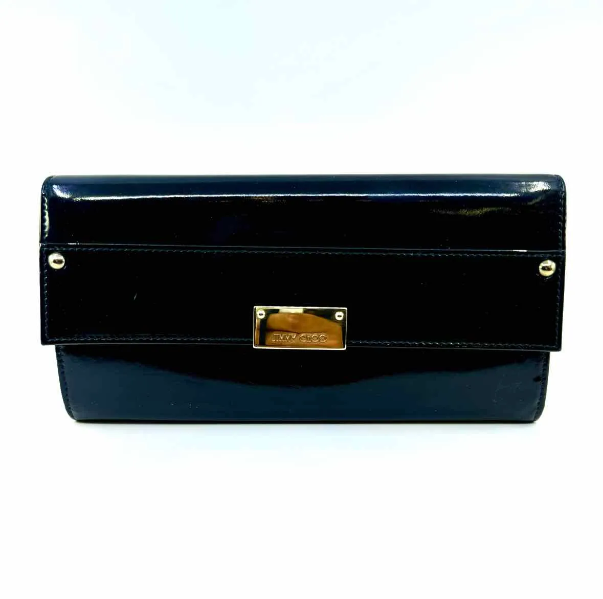 JIMMY CHOO Black Patent Leather Solid Clutch