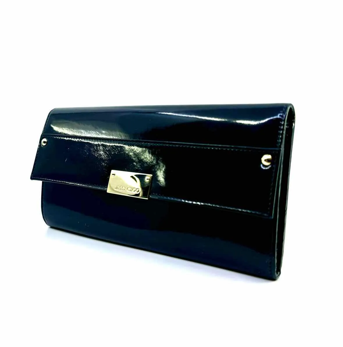 JIMMY CHOO Black Patent Leather Solid Clutch