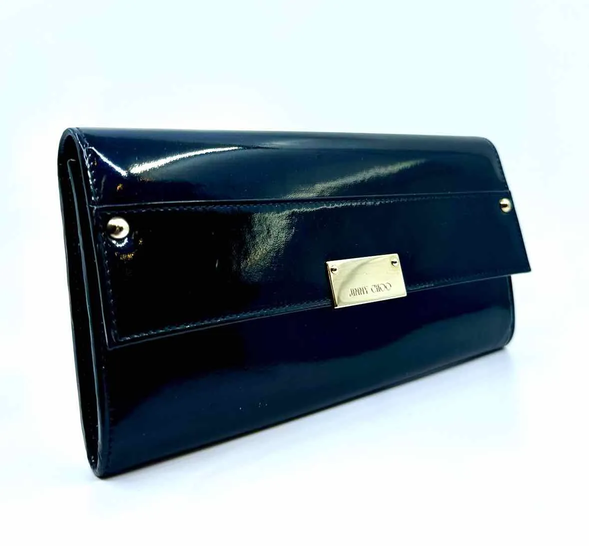 JIMMY CHOO Black Patent Leather Solid Clutch