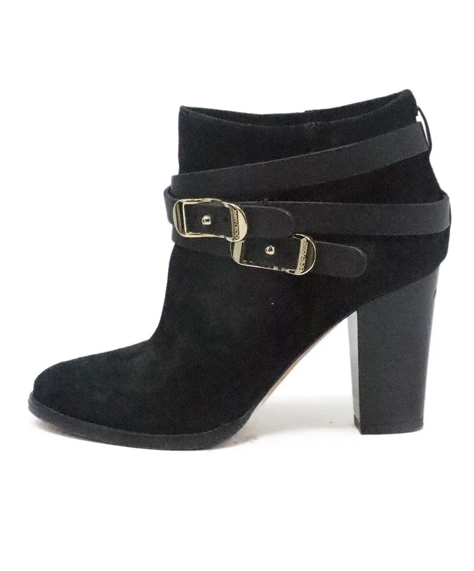 Jimmy Choo Black Suede Booties w/ Buckle Trim sz 7.5