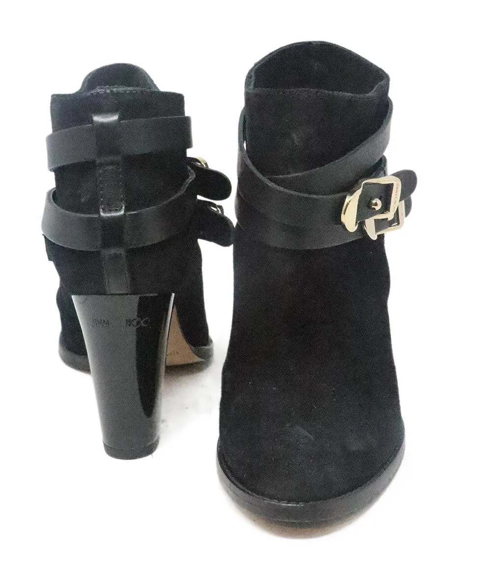 Jimmy Choo Black Suede Booties w/ Buckle Trim sz 7.5