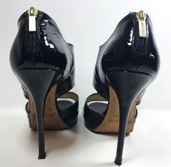 JIMMY CHOO "Private" Patent Leather Open Toe Heel with Back Zipper Size 39