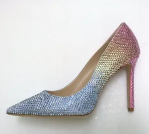 Jimmy Choo Romy 100 Rhinestone Rainbow Heels in Sky Mix