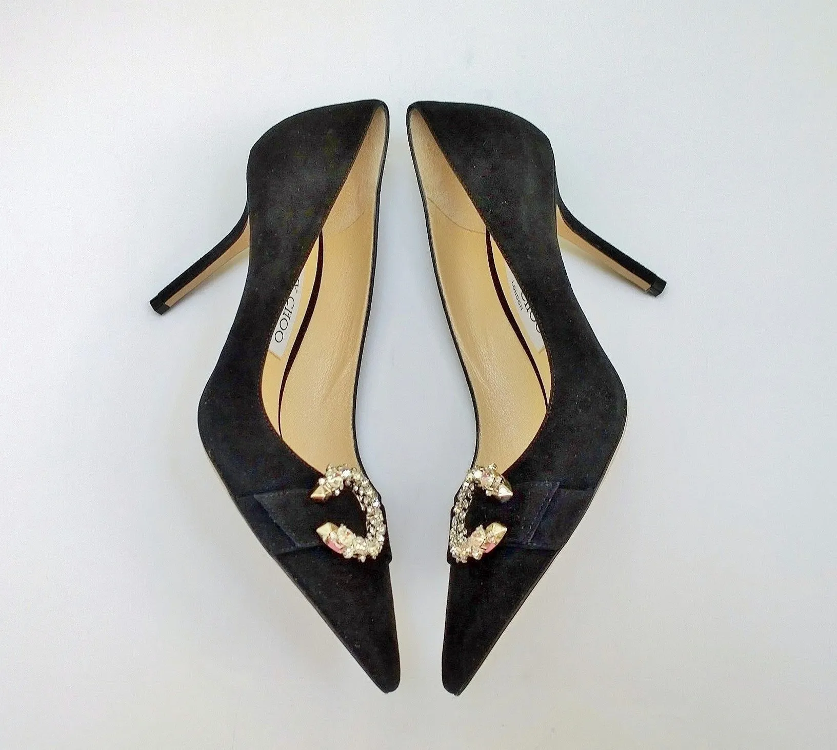 Jimmy Choo Saresa 85 Black Suede Rhinestone Heels Melva