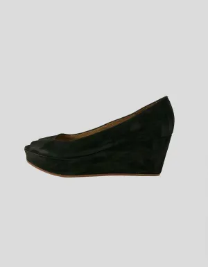 Kors Michael Kors Black Suede Peep Toe Wedges - 6.5M US