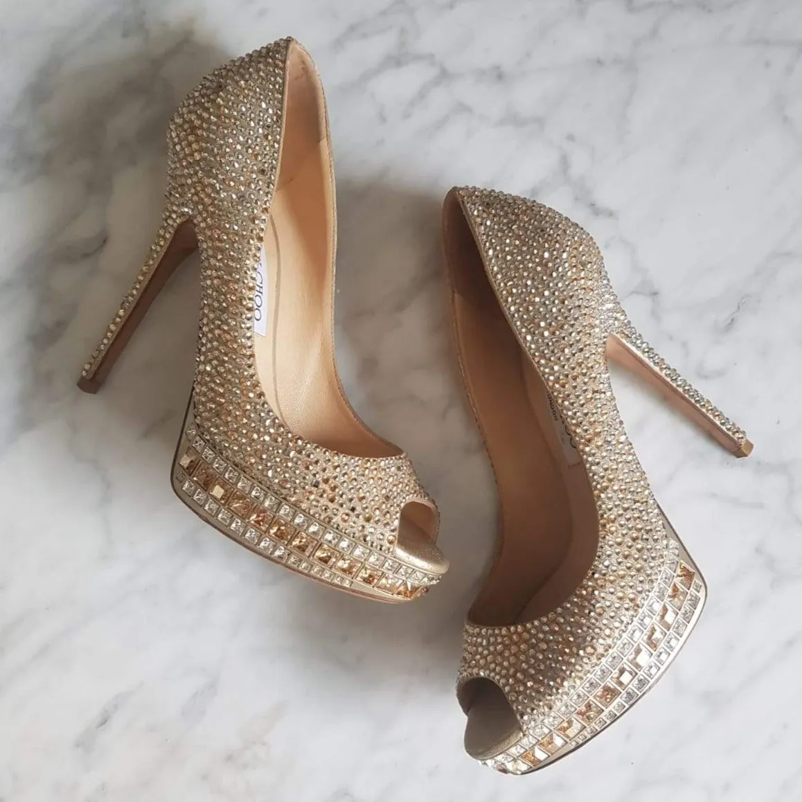 Salto Jimmy Choo Cristais Dourado e Prata