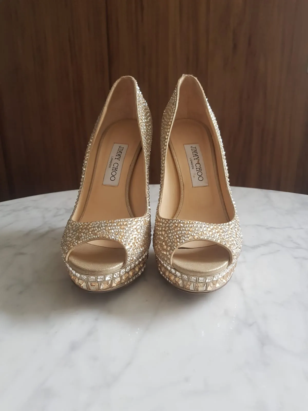 Salto Jimmy Choo Cristais Dourado e Prata