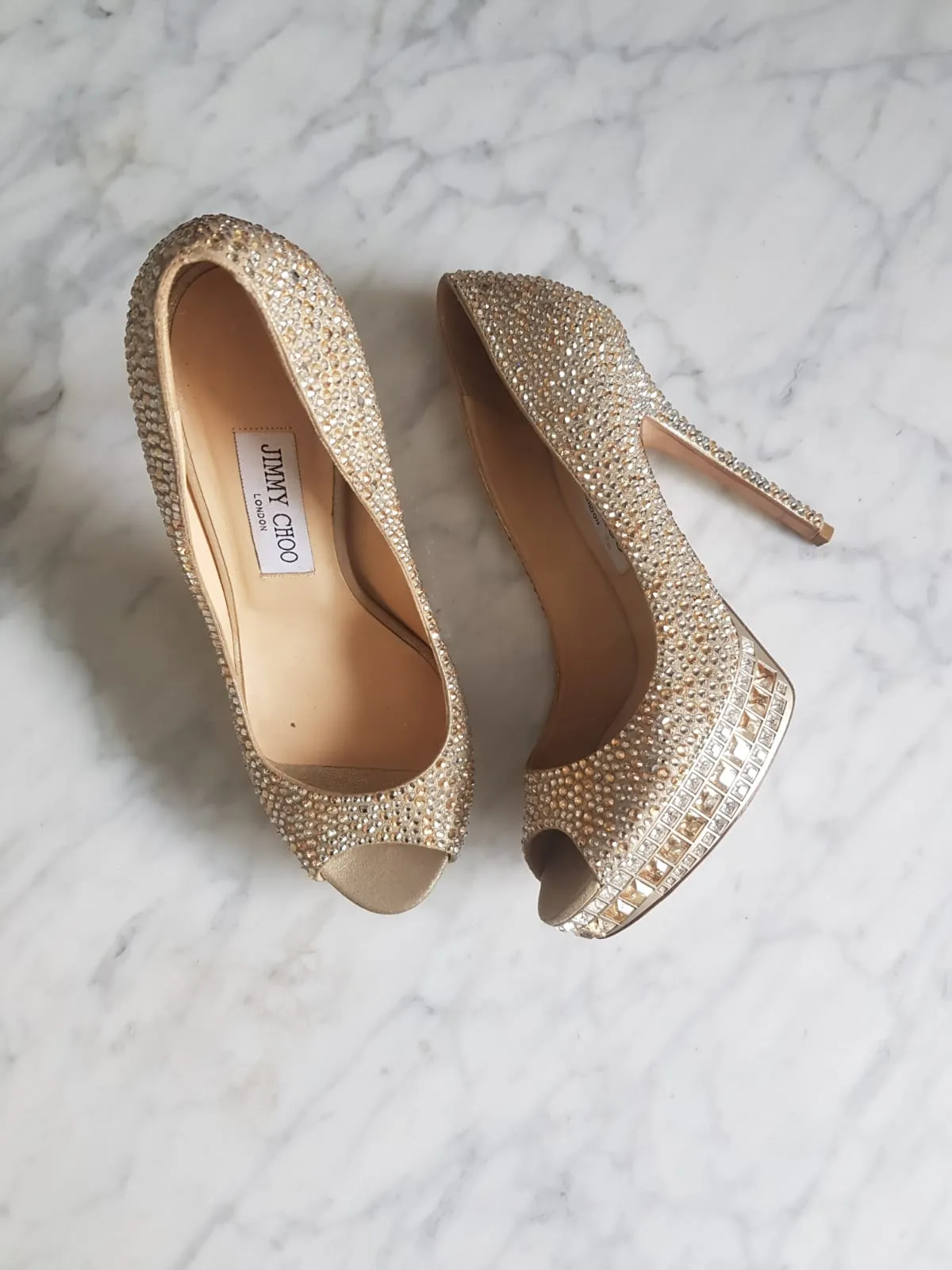 Salto Jimmy Choo Cristais Dourado e Prata