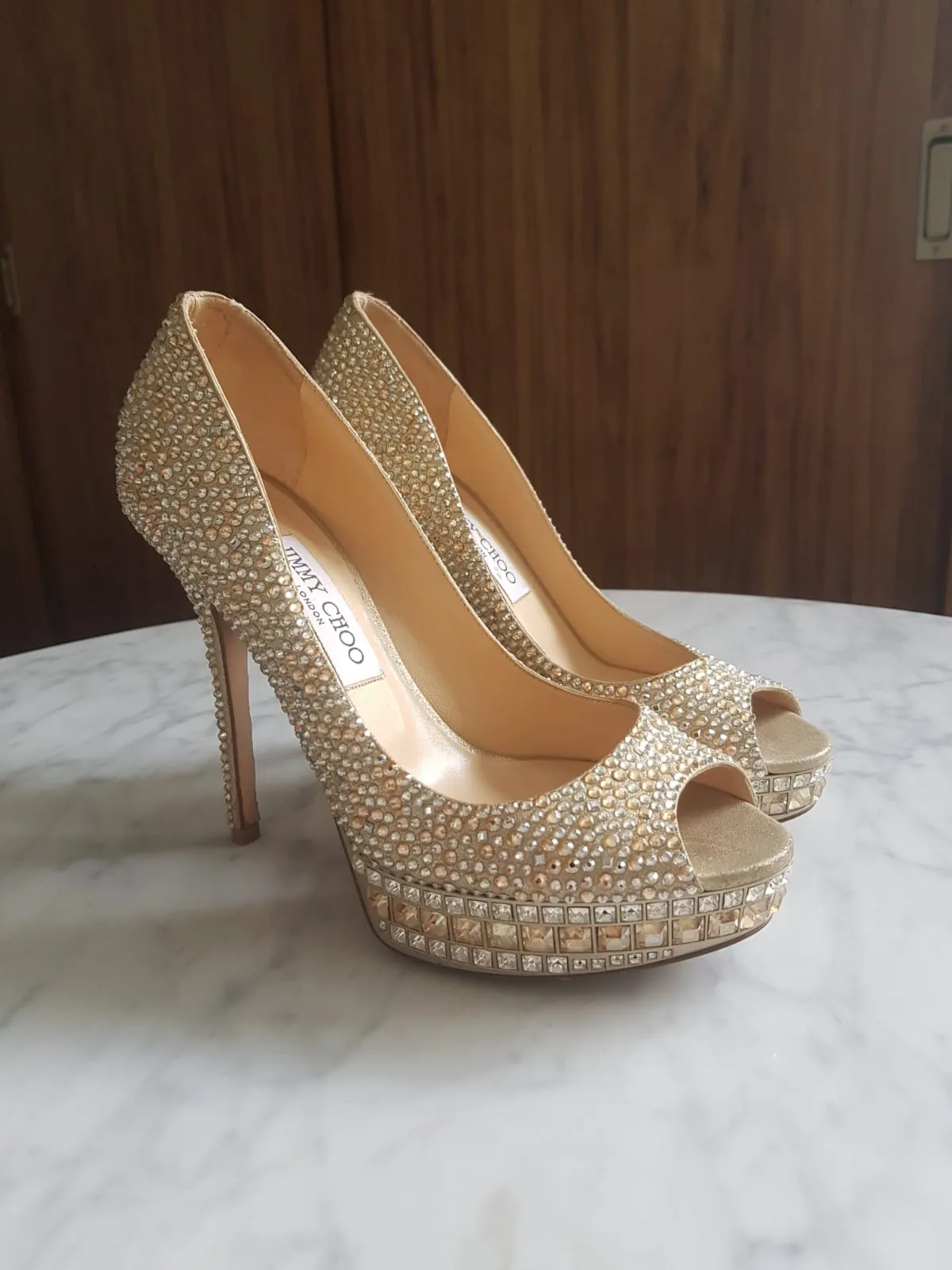 Salto Jimmy Choo Cristais Dourado e Prata