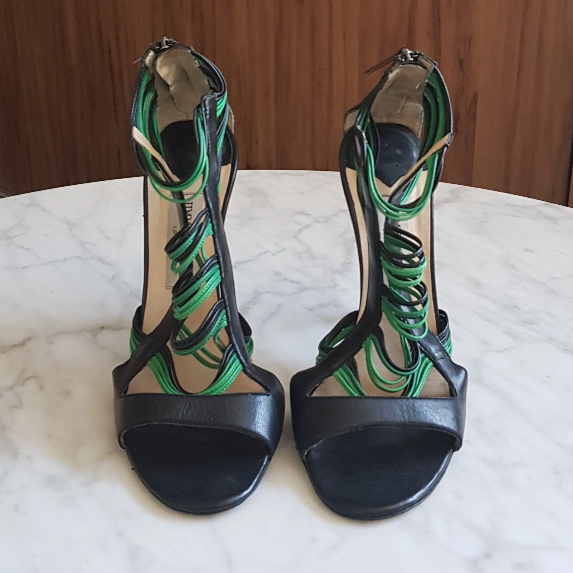 Sandália Jimmy Choo Tiras Verde e Preto