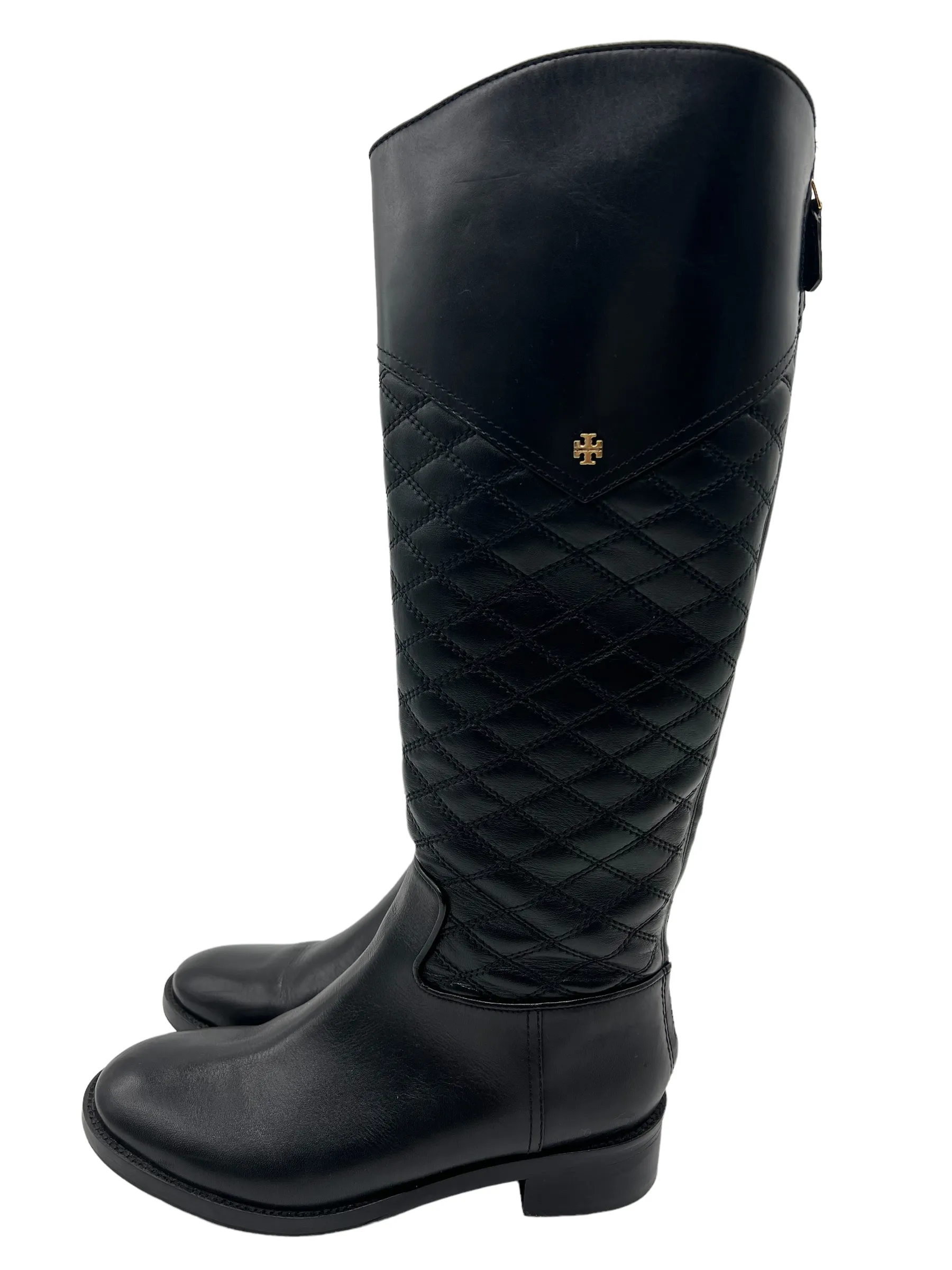 Tory Burch Black Leather Quilted Size 8 Claremont Boots