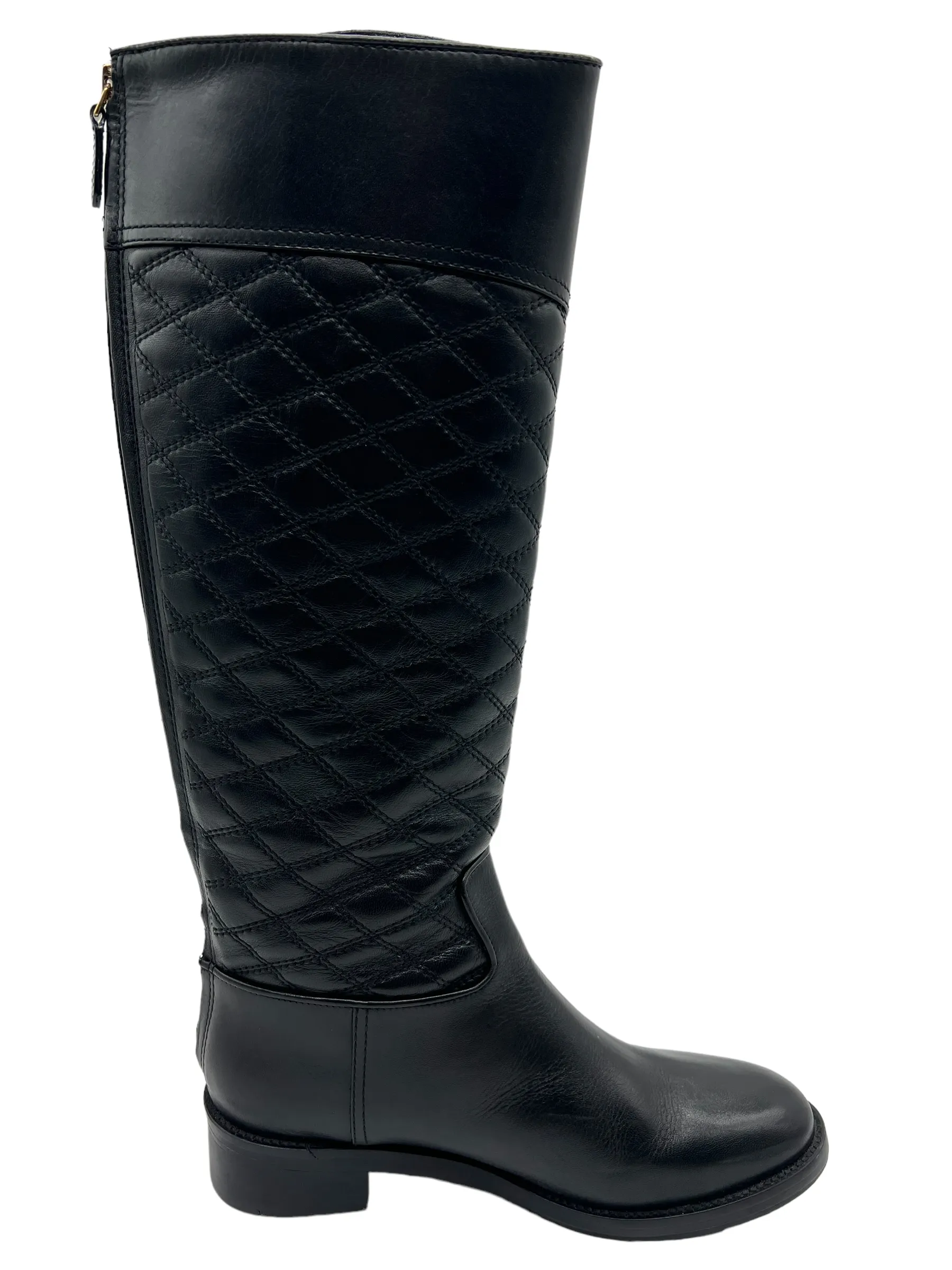 Tory Burch Black Leather Quilted Size 8 Claremont Boots