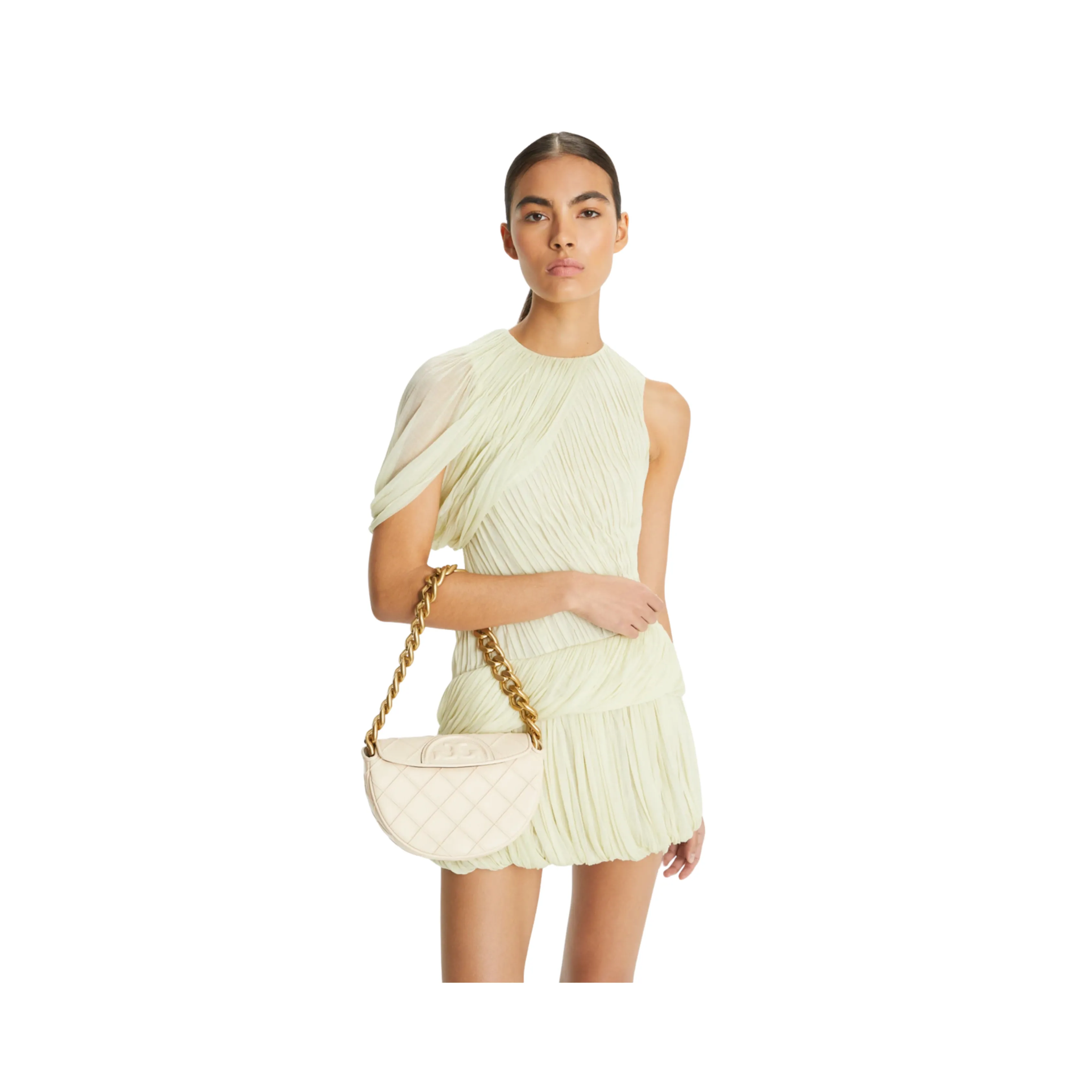 Tory Burch Mini Fleming Soft Crescent Bag - New Cream