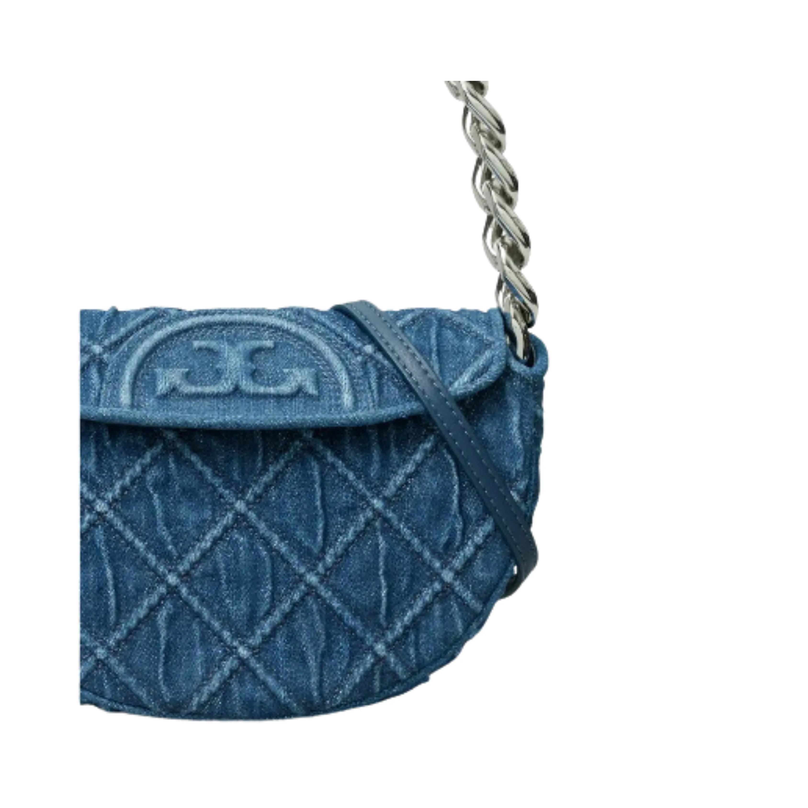 Tory Burch Mini Fleming Soft Denim Crescent Bag