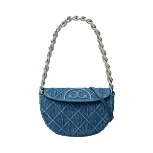 Tory Burch Mini Fleming Soft Denim Crescent Bag