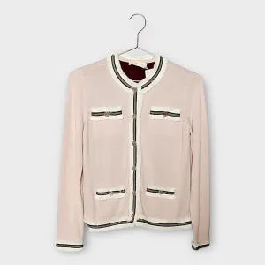 Tory Burch Pink & White Merino Wool Fringe Button Cardigan