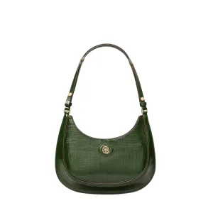 Tory Burch Robinson Crosshatched Convertible Crescent Bag - Evergreen