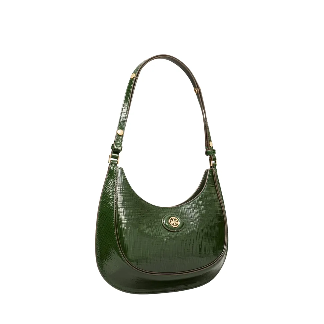 Tory Burch Robinson Crosshatched Convertible Crescent Bag - Evergreen