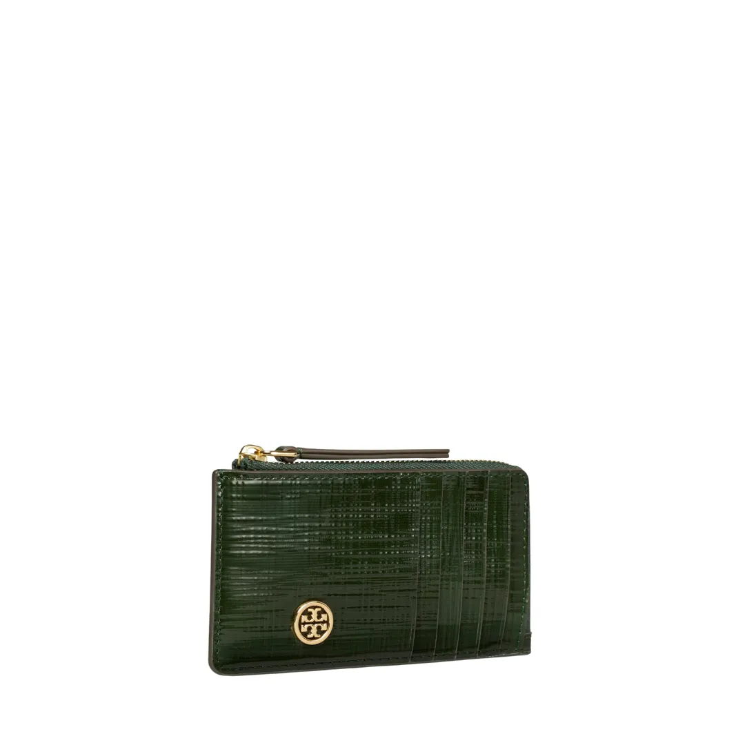 Tory Burch Robinson Crosshatched Zip Card Case