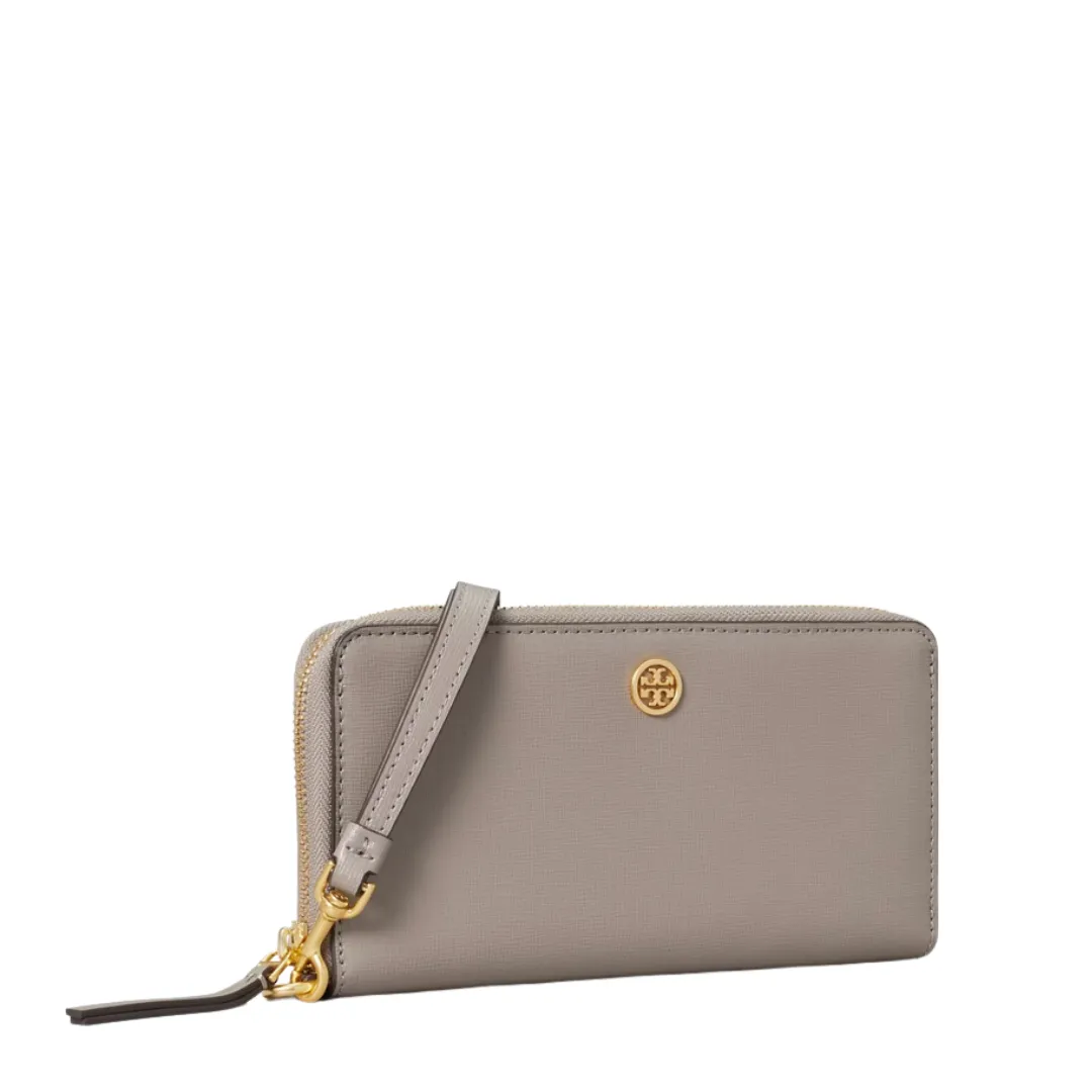 Tory Burch Robinson Zip Continental Wallet- Gray Heron