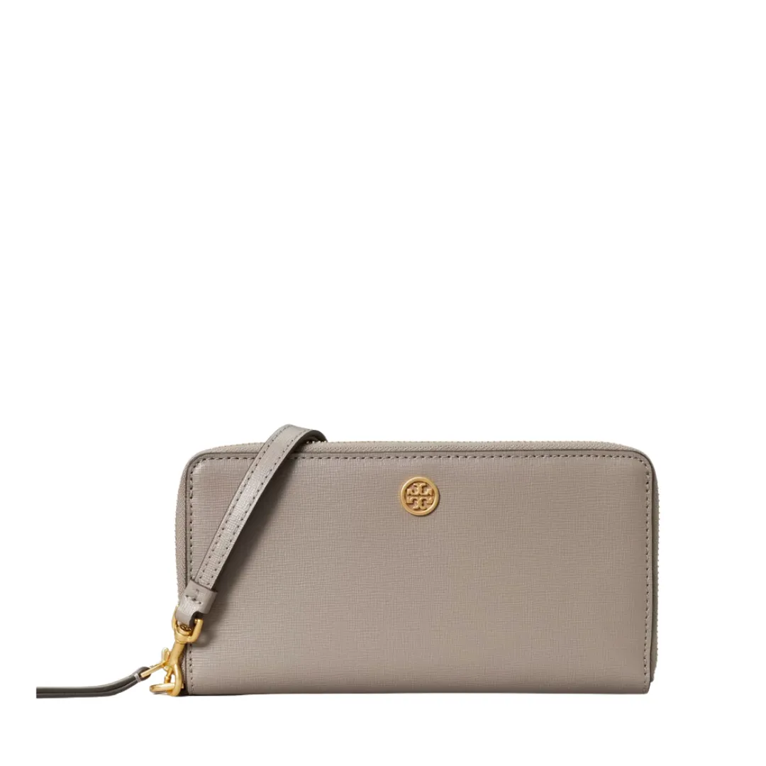 Tory Burch Robinson Zip Continental Wallet- Gray Heron